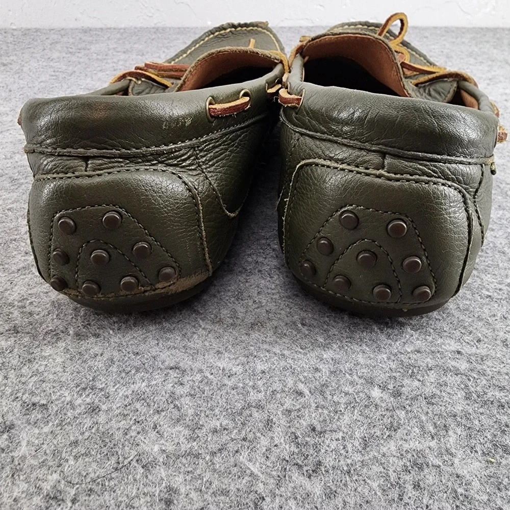Polo Ralph Lauren Mens 10.5D Olive Green Leather Pebbled Driving Loafers Shoes